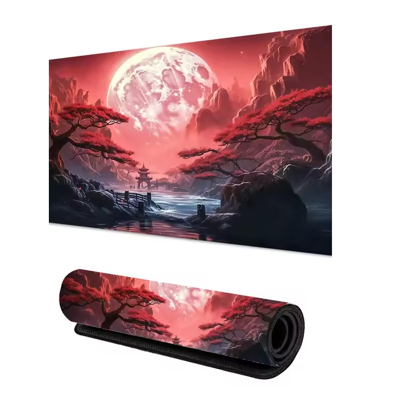 Bright Red Sakura Scenery Mousepad