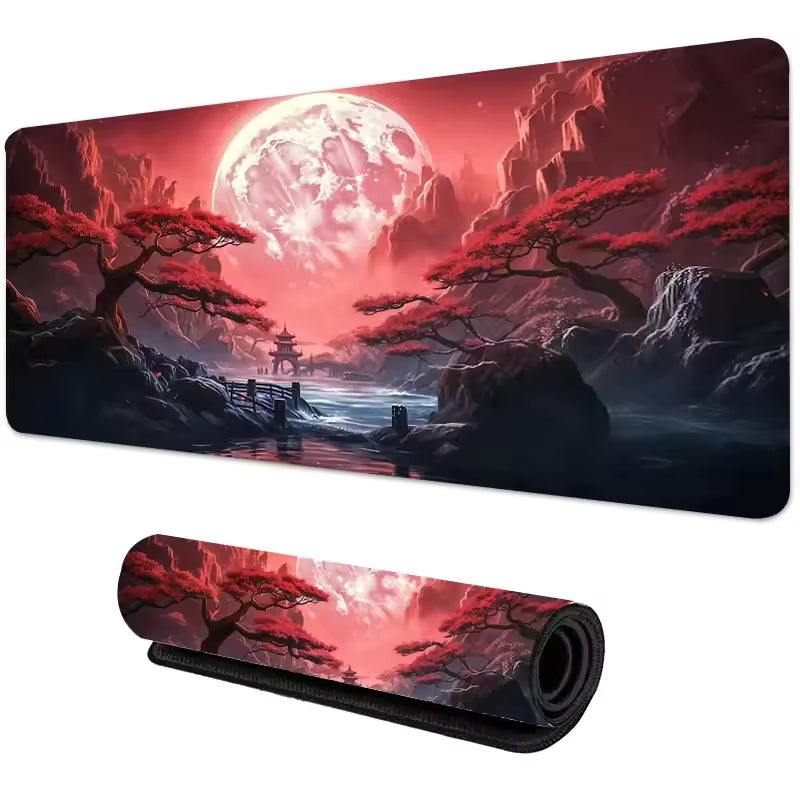 Bright Red Sakura Scenery Mousepad